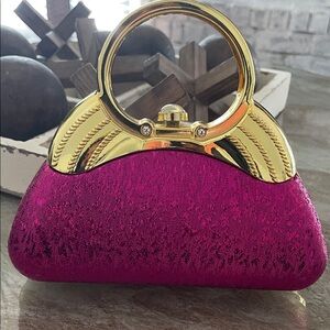 Gold-Accent Fuchsia Evening Clutch Handbag